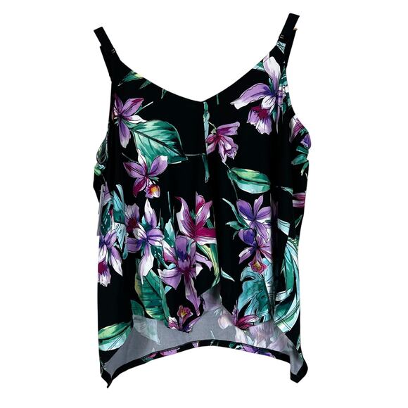 NWT Lilac & London Tank Top Womens 1X Black Tropical Floral V-Neck Hawaiian - Picture 3 of 5